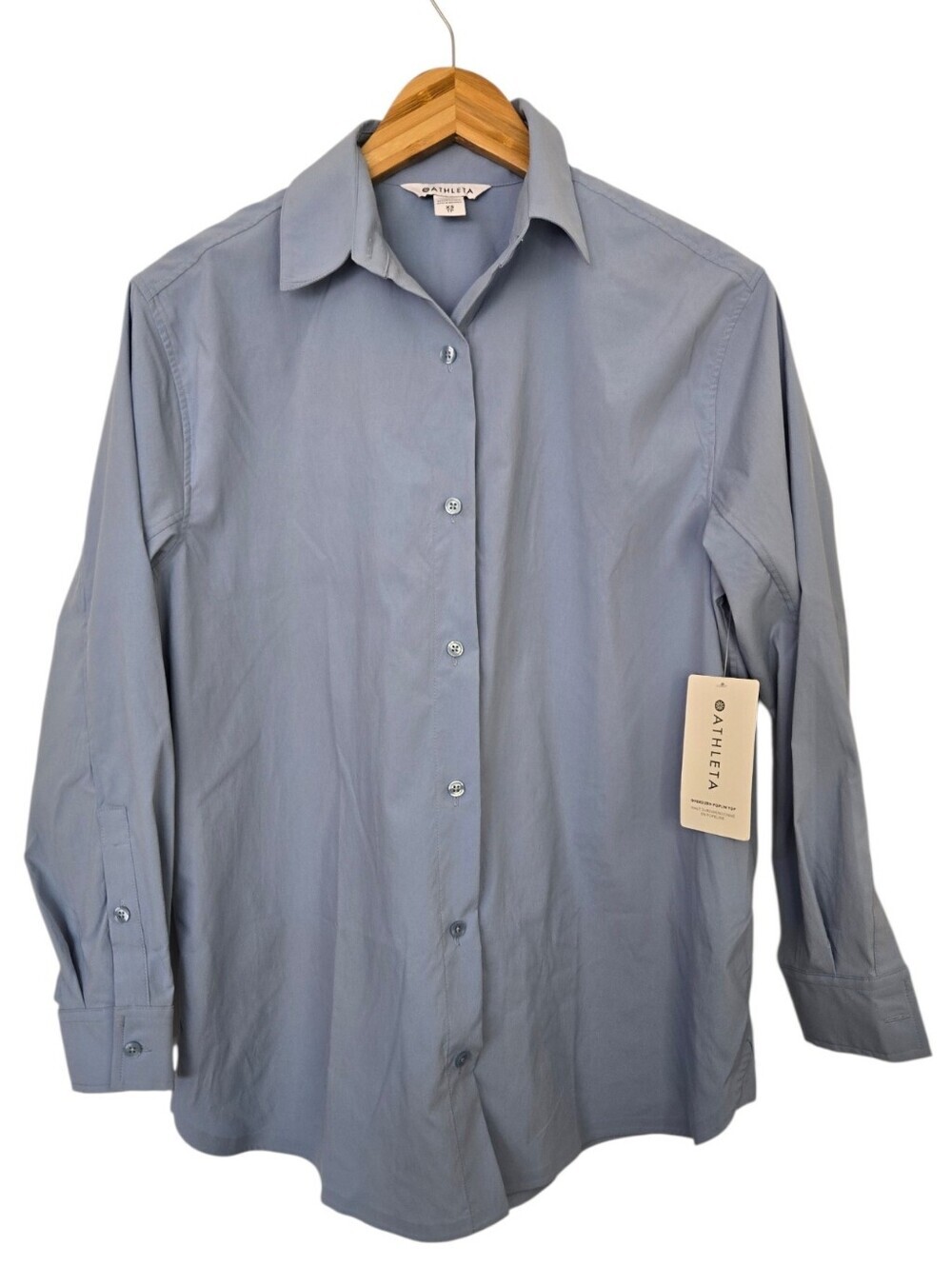 ✨ NWT Athleta Oversized Poplin Button Down Shirt XS Blue Collared Top ✨ - Picture 2 of 5
